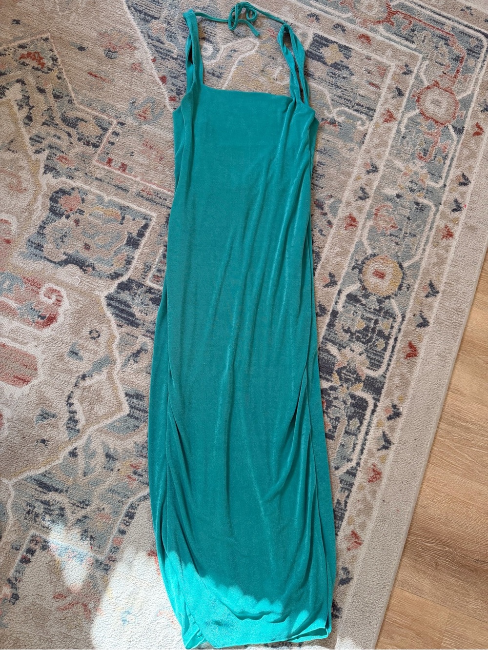 Oh Polly Teal Sleeveless Maxi Dress with Tie Straps